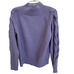 Rain+Rose Purple Mock Neck Cable Knit Sleeve Sweater Women's Size L Cottage NWOT